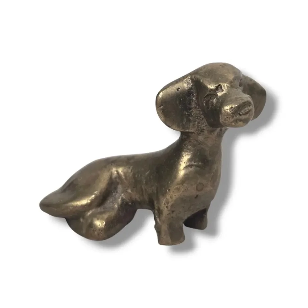 Vintage Miniature Brass Dachshund Figurine Cast Metal Weiner Dog Puppy Mini